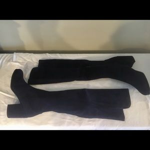 STUART WEITZMAN ALLJACK TALL SUEDE BOOTS NAVY